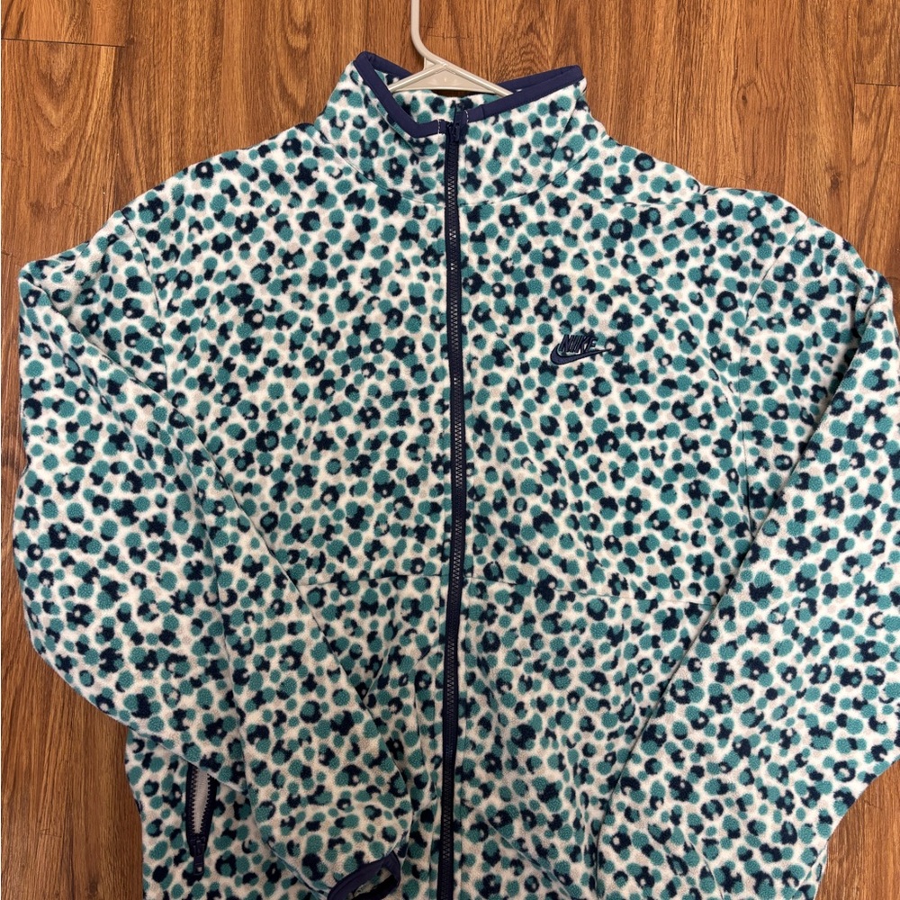 Nike Fleece Jacket - Blue, Teal, and White Patterned